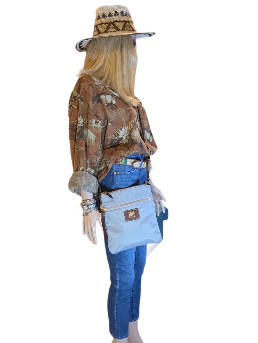 FRYE Ivy Nylon Crossbody Shoulder Bag Light Gray EUC